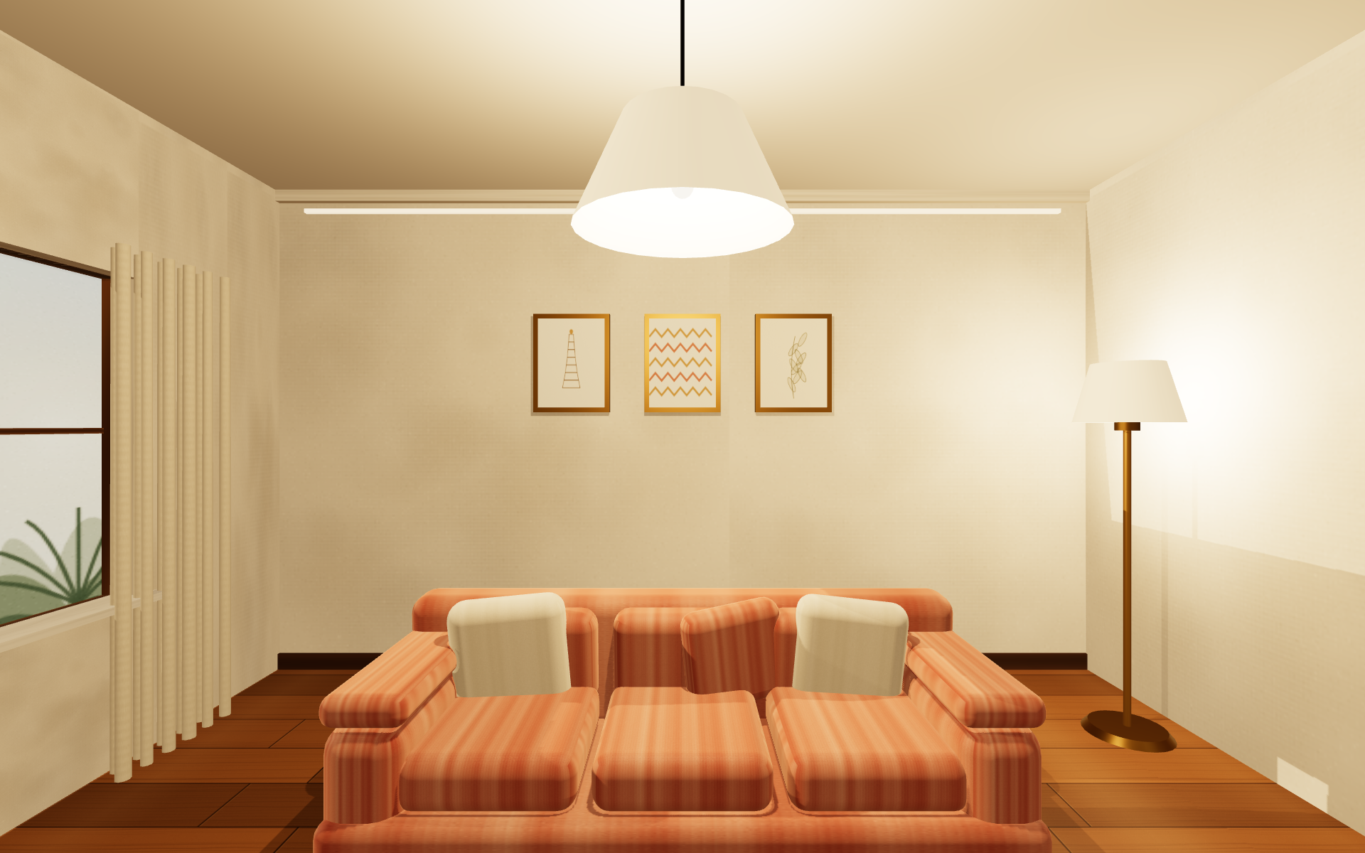 Formal living room with Sobha velvet sofa and brass marble coffee table